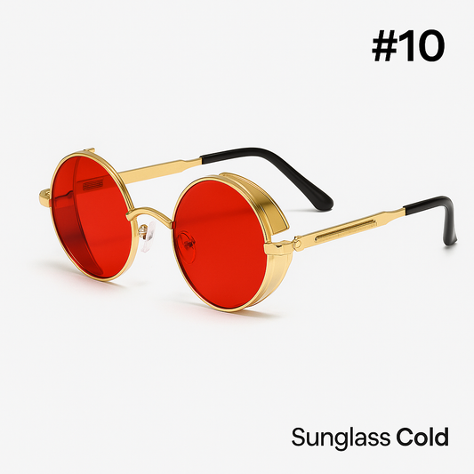 Red Riot Round Sunglasses – Steampunk Red Lens Statement Shades