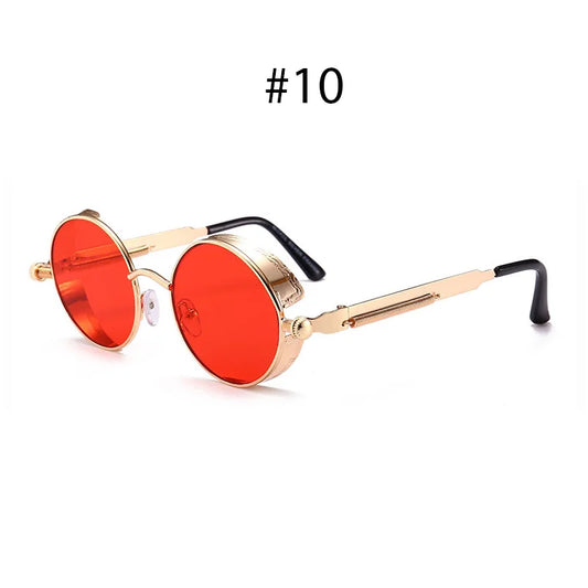 Red Riot Round Sunglasses – Steampunk Red Lens Statement Shades