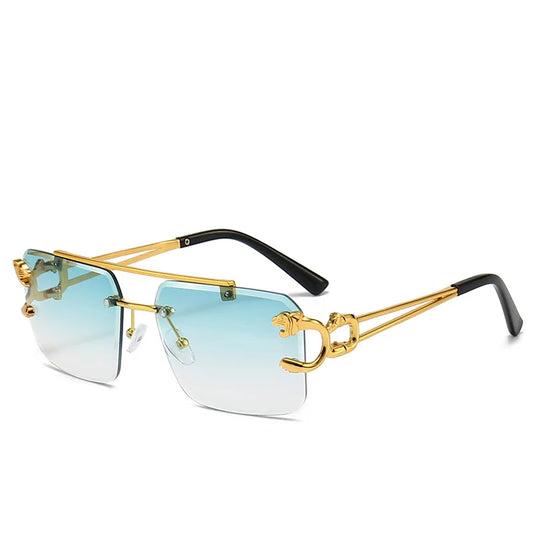 Luxury Panther Rimless Sunglasses – Gradient Lens & Gold Detailing
