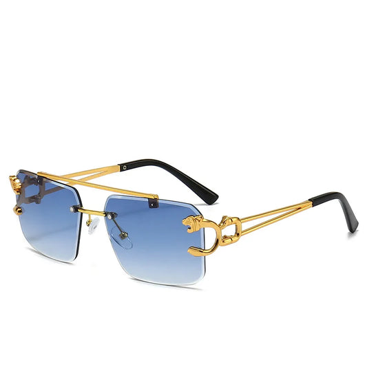 Luxury Panther Rimless Sunglasses – Gradient Lens & Gold Detailing