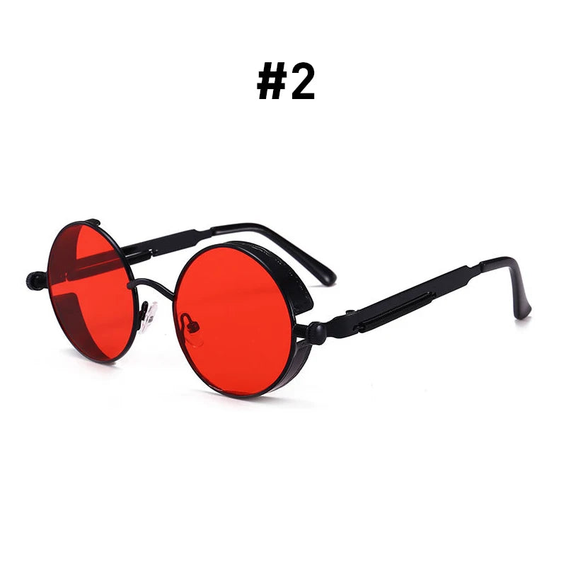 Red Riot Round Sunglasses – Steampunk Red Lens Statement Shades