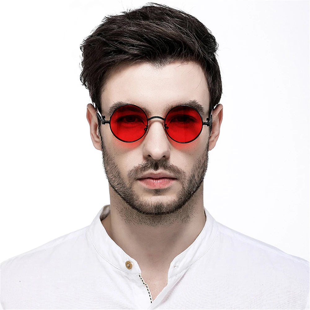 Red Riot Round Sunglasses – Steampunk Red Lens Statement Shades
